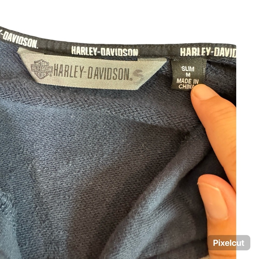 Harley-Davidson Mens Slim Fit Quarter Zip Sweatshirt Navy Blue Yellow Medium - Picture 4 of 6